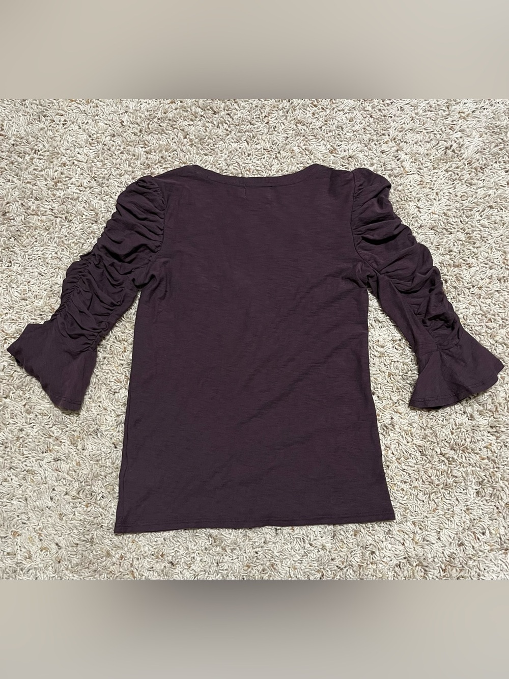 Nation LTD Sylvia Ruched Flounce V-Neck Blouse Top Eggplant Feminine FestivalXS - Picture 5 of 8